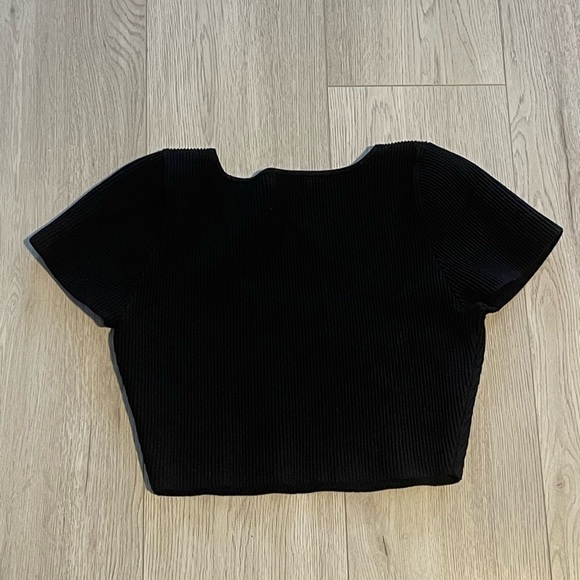 Aritzia Babaton Sculpt Knit Squareneck Top - Black Ribbed Short Sleeve Shirt - Picture 10 of 10